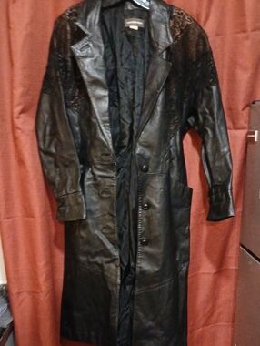 Maurices Black Leather Long Trench Coat - Womans
